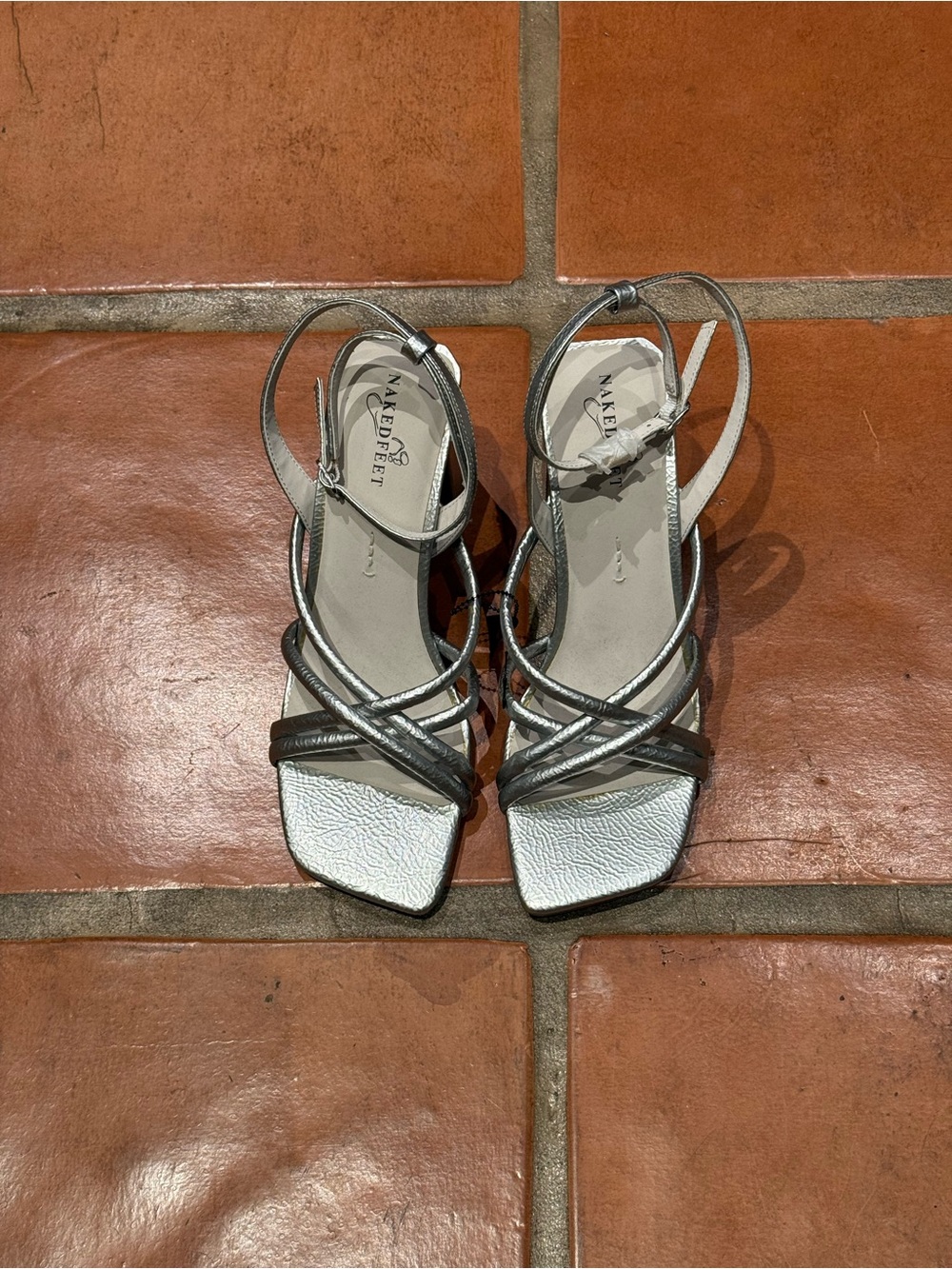 Naked Feet Metallic Silver Crisscross Slingback Heels